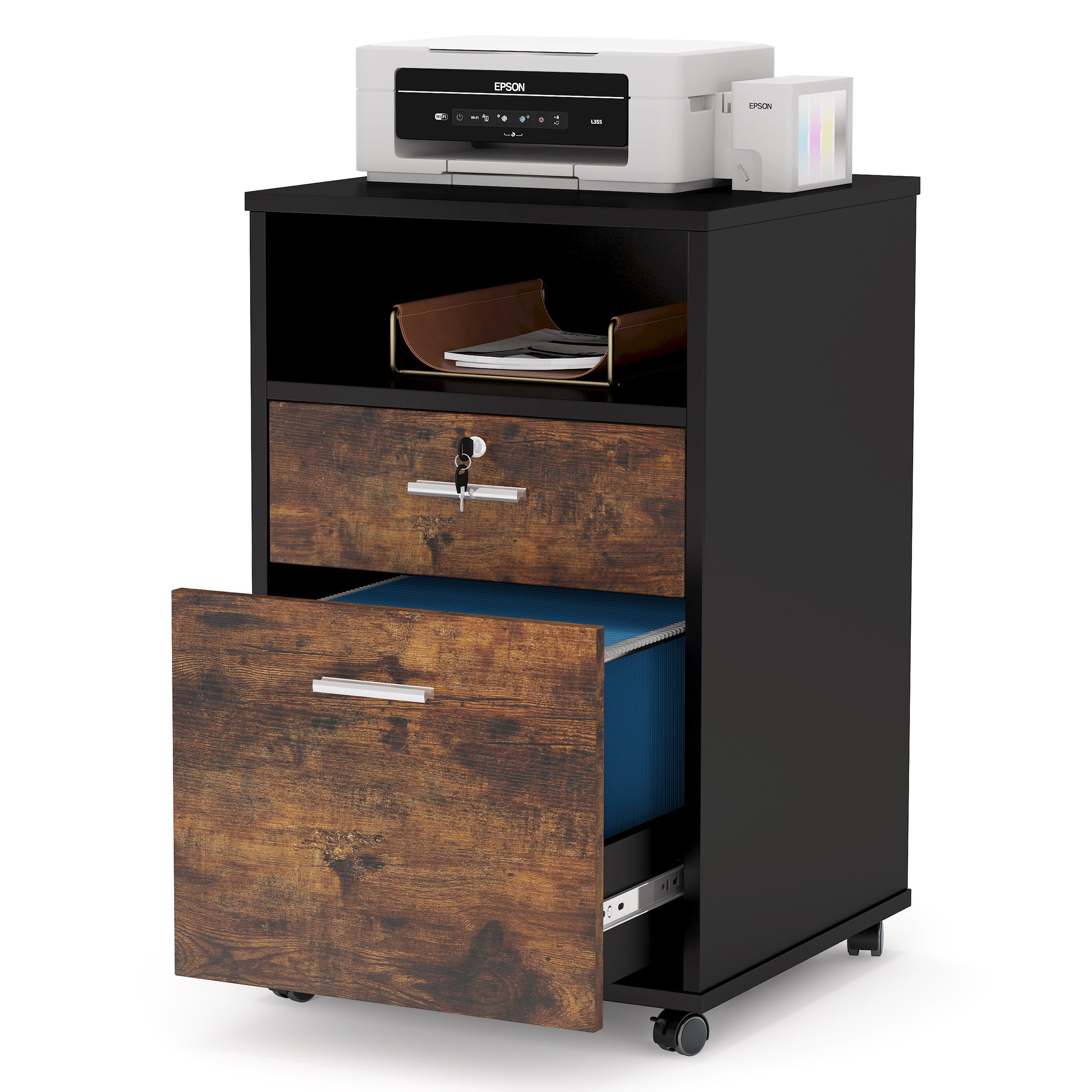2-Drawer Mobile File Cabinet with Lock